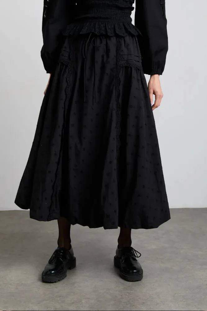 Agatha Embroidered Midi Skirt - Black