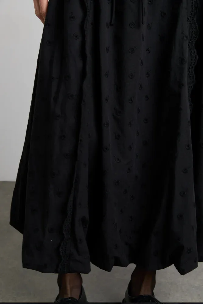 Agatha Embroidered Midi Skirt - Black