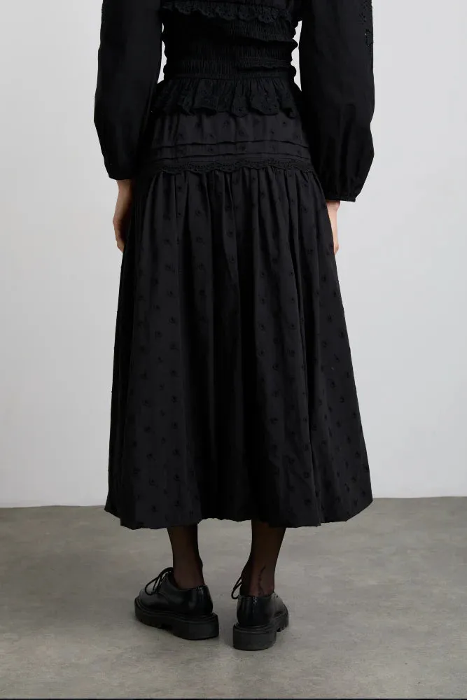 Agatha Embroidered Midi Skirt - Black
