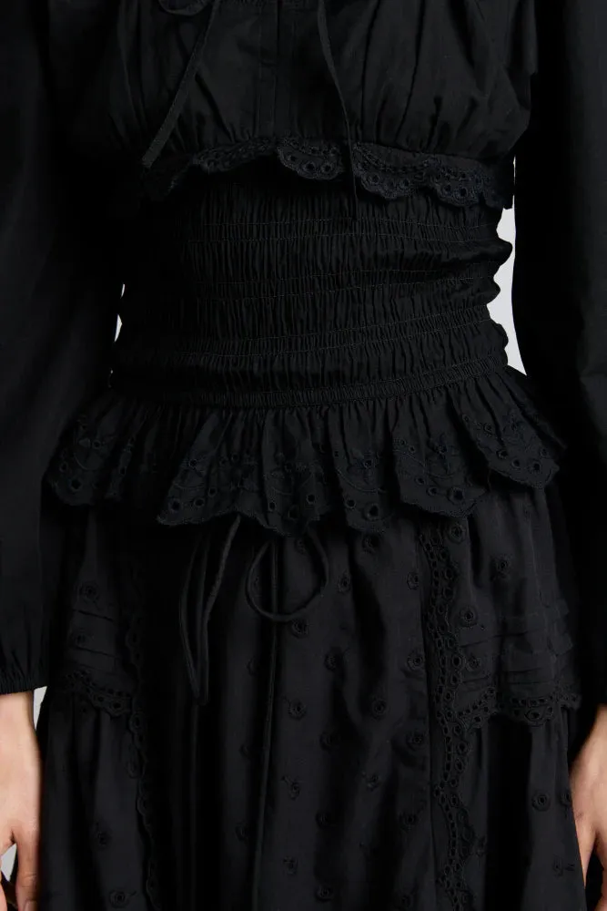 Agatha Embroidered Midi Skirt - Black