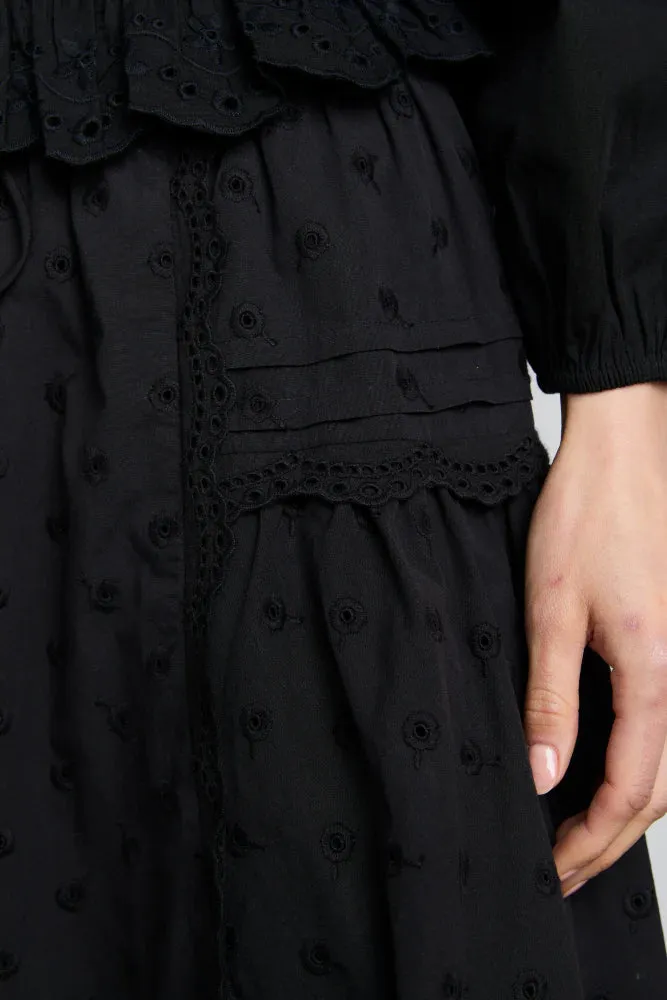 Agatha Embroidered Midi Skirt - Black
