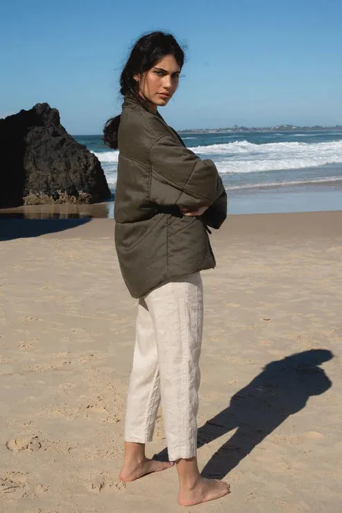 Aster Khaki Linen Coat