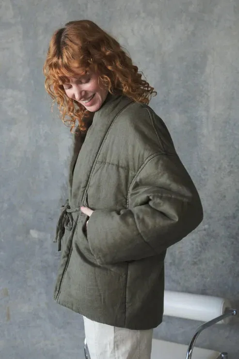 Aster Khaki Linen Coat