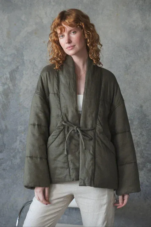 Aster Khaki Linen Coat