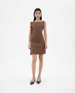 Brown Striped Bow Cecile Dress