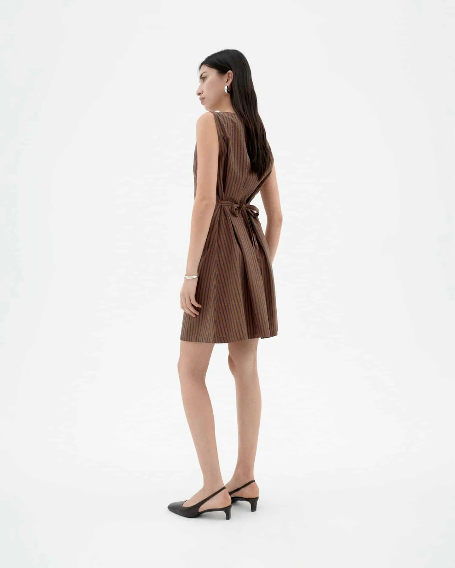 Brown Striped Bow Cecile Dress