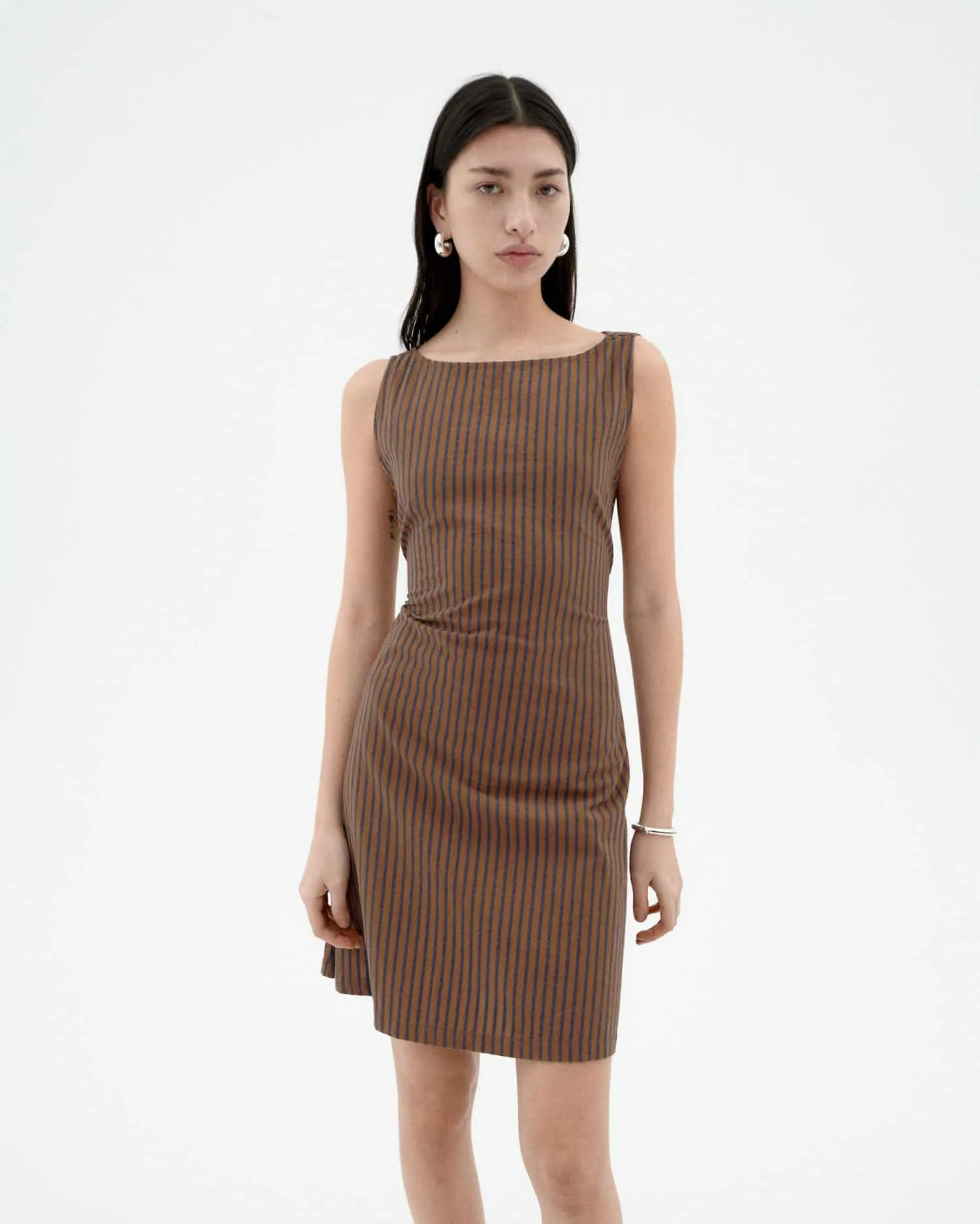 Brown Striped Bow Cecile Dress
