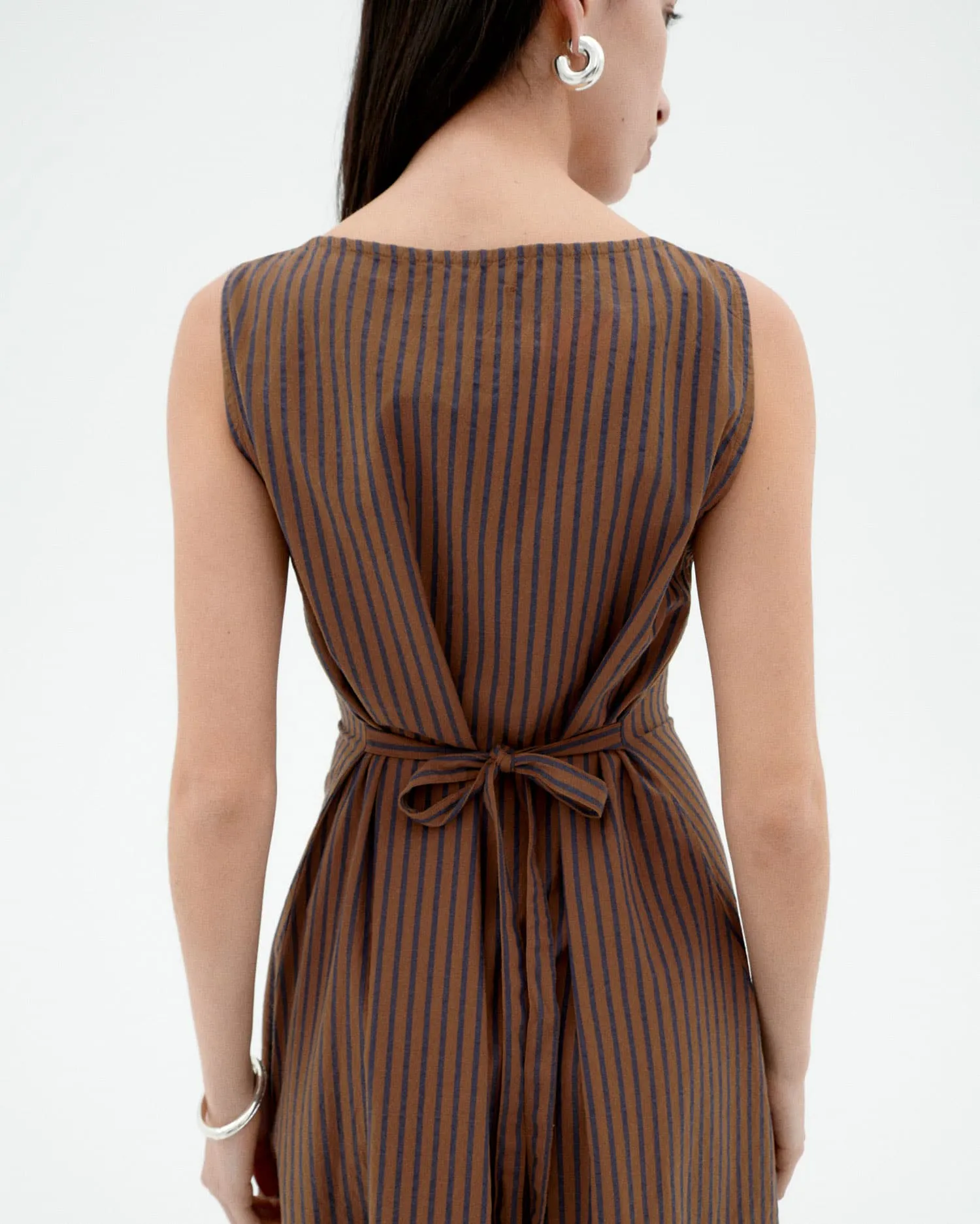 Brown Striped Bow Cecile Dress