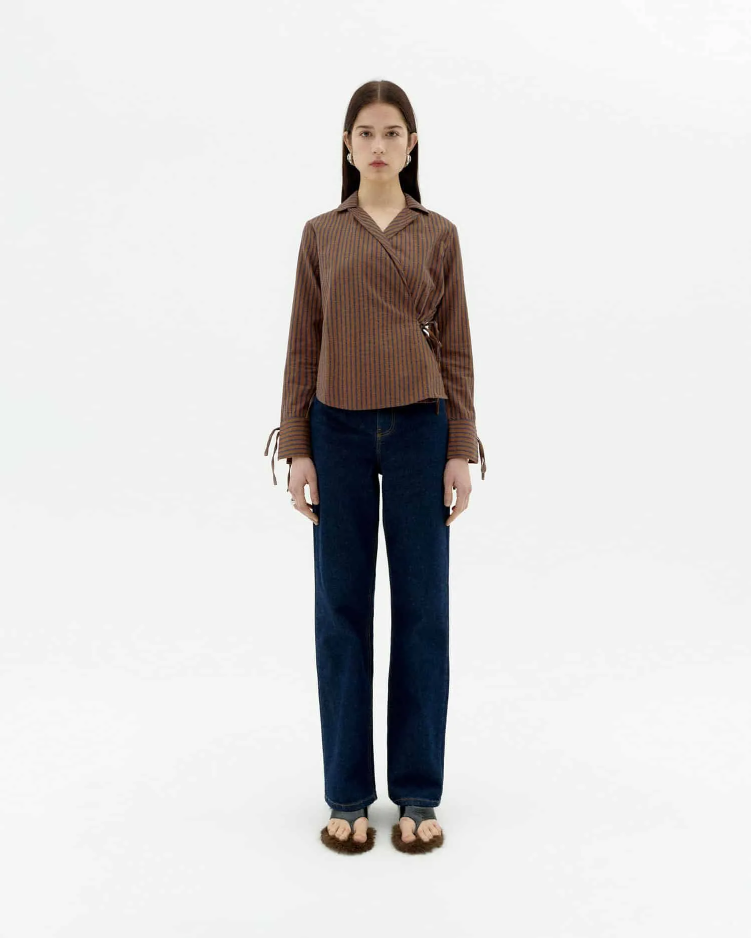 Brown Stripes Crossed Lenie Blouse