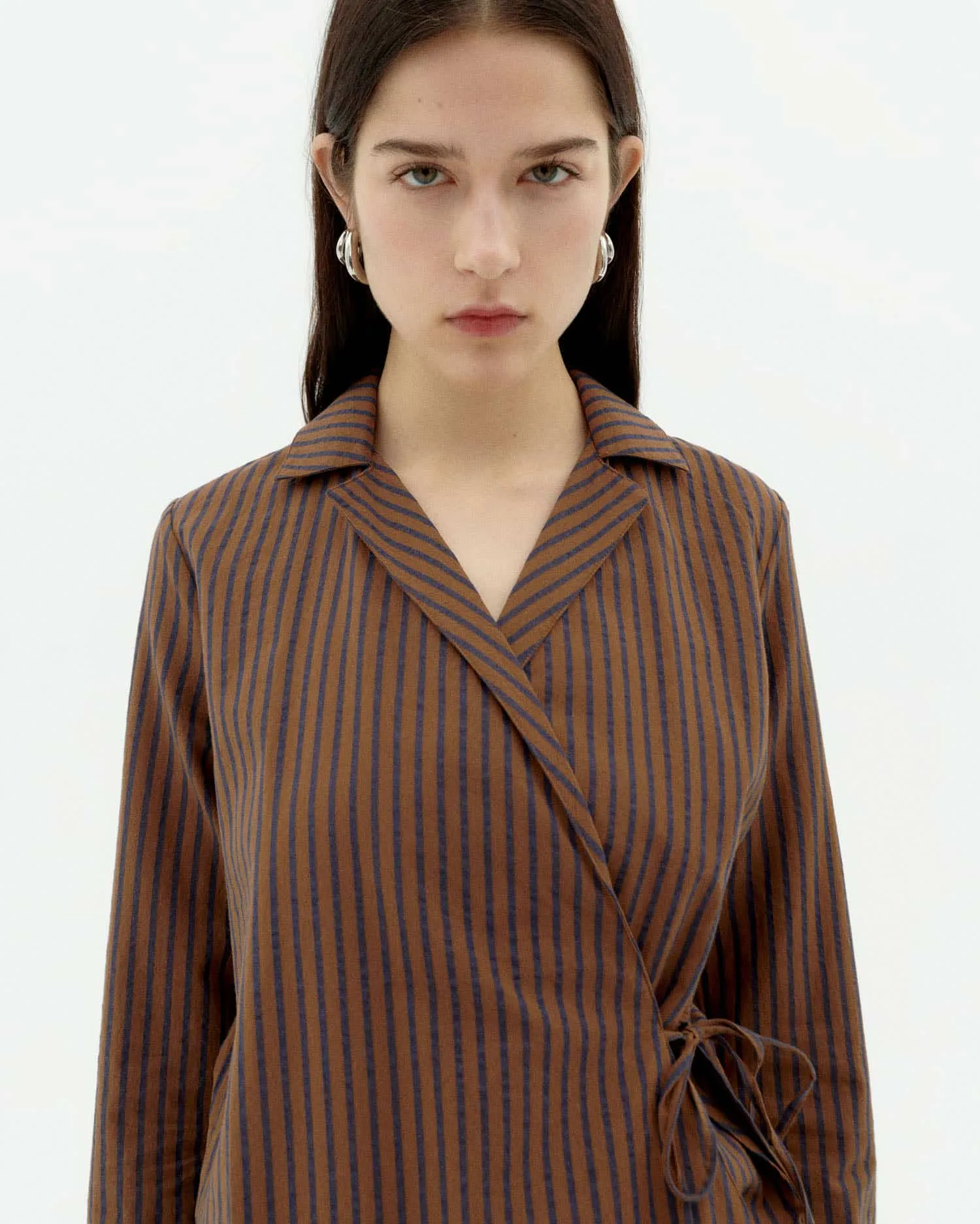 Brown Stripes Crossed Lenie Blouse