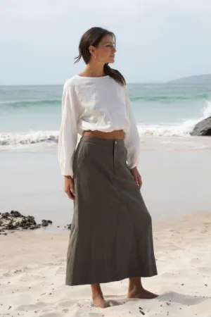 Gia Khaki Linen Skirt