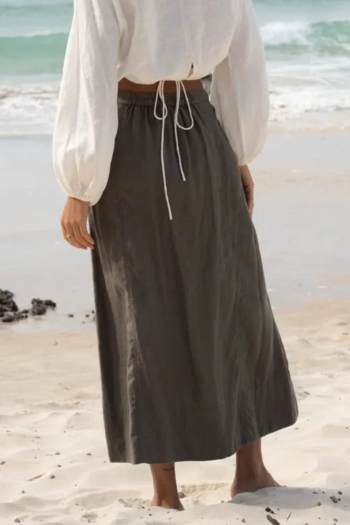 Gia Khaki Linen Skirt