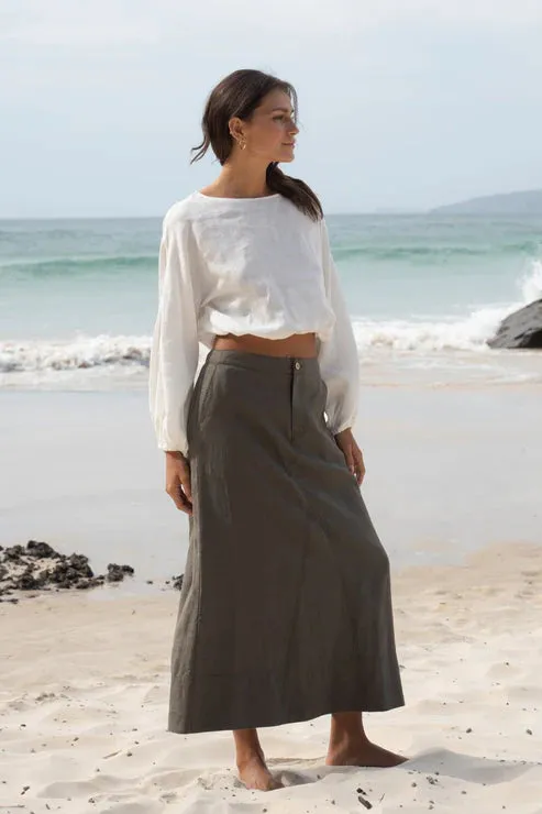 Gia Khaki Linen Skirt