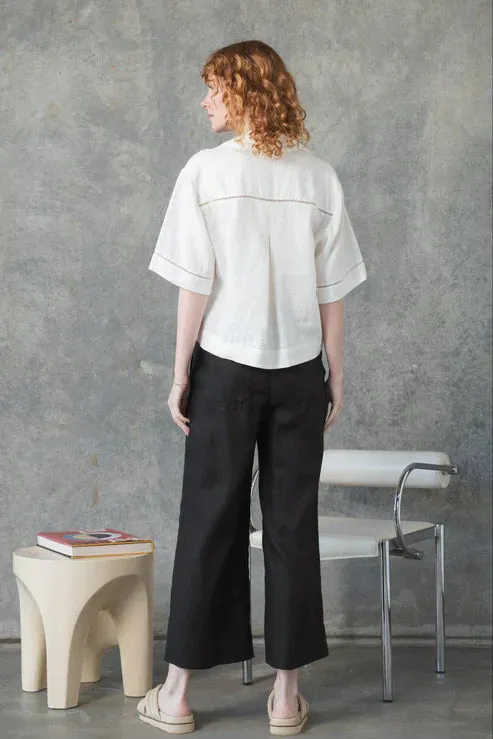 Ivy Black Linen Crop Pants