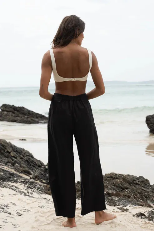 Ivy Black Linen Crop Pants
