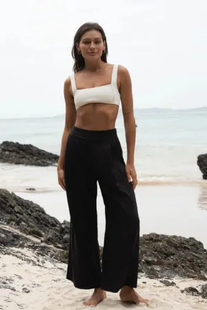 Ivy Black Linen Crop Pants