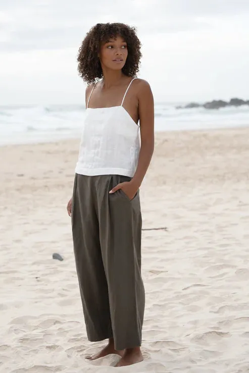 Ivy Khaki Linen Crop Pants