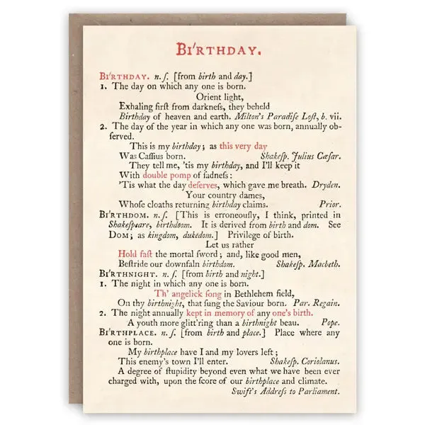 Johnson’s Dictionary Birthday Card