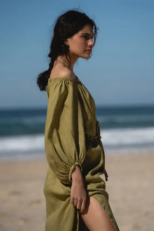 Lucia Olive Linen Dress