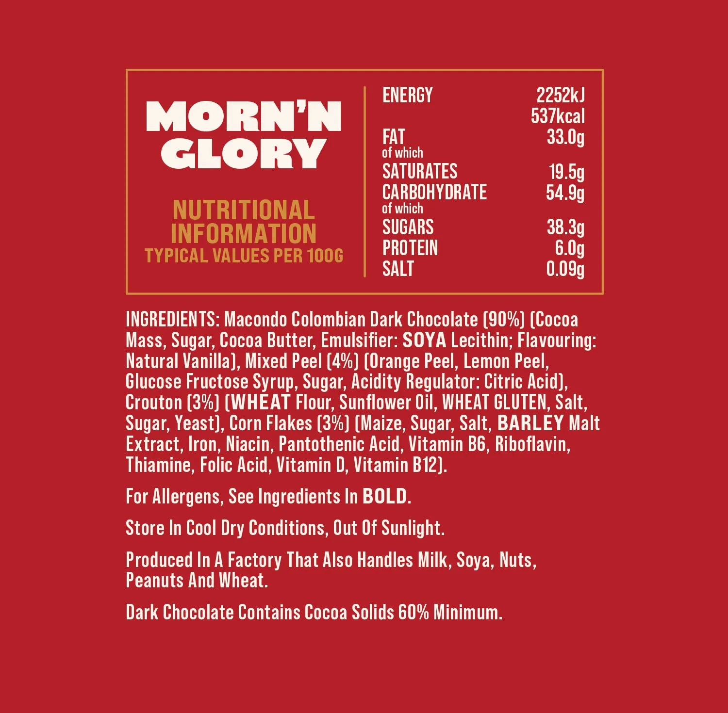 Morn'n Glory Chocolate Bar 150g