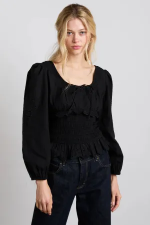 Nola Embroidered Blouse - Black