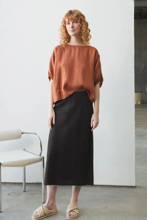 Riley Black Bias Linen Skirt