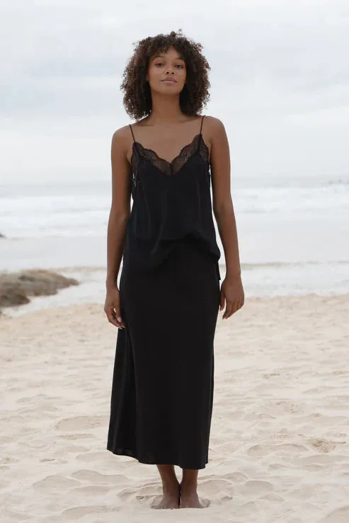Riley Black Bias Linen Skirt