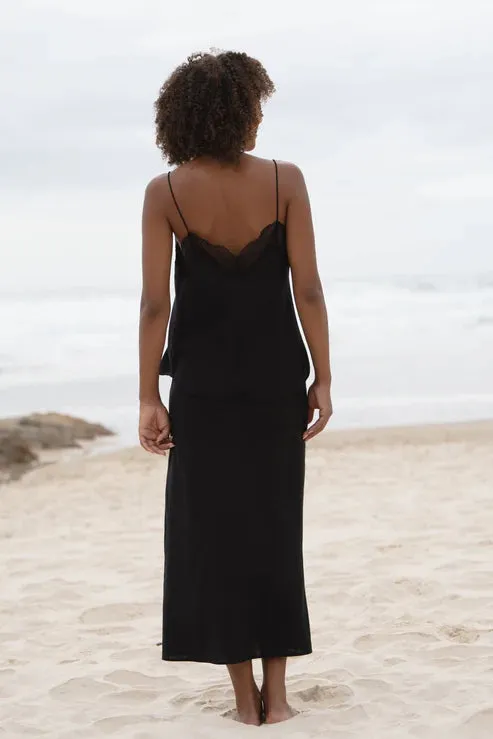 Riley Black Bias Linen Skirt