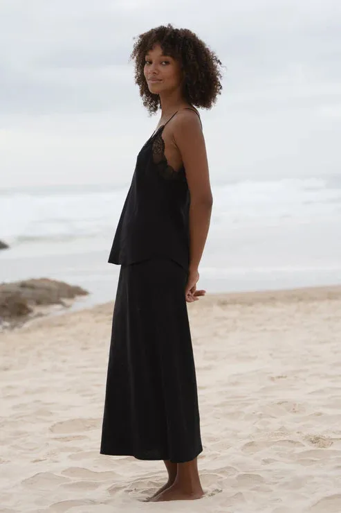 Riley Black Bias Linen Skirt