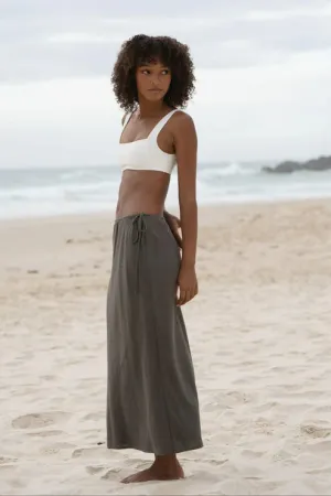 Riley Khaki Bias Linen Skirt