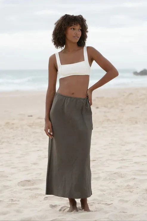 Riley Khaki Bias Linen Skirt