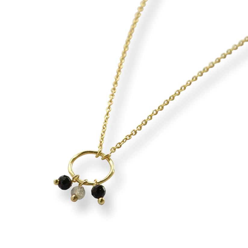 Sentiment Black Onyx Labradorite Necklace Gold Plated