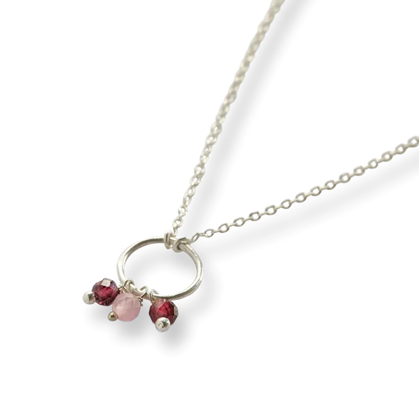 Sentiment Garnet Rose Quartz Necklace Silver Plated