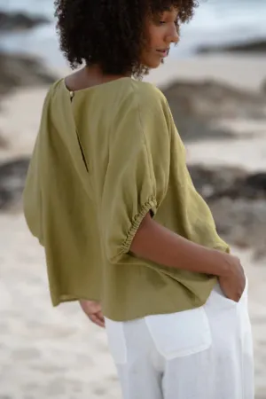 Tina Olive Linen Top