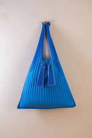 Vertical Pleated Large Tote Bag - Blue
