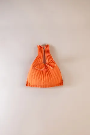 Vertical Pleated Mini Tote Bag - Honey Orange & Beige