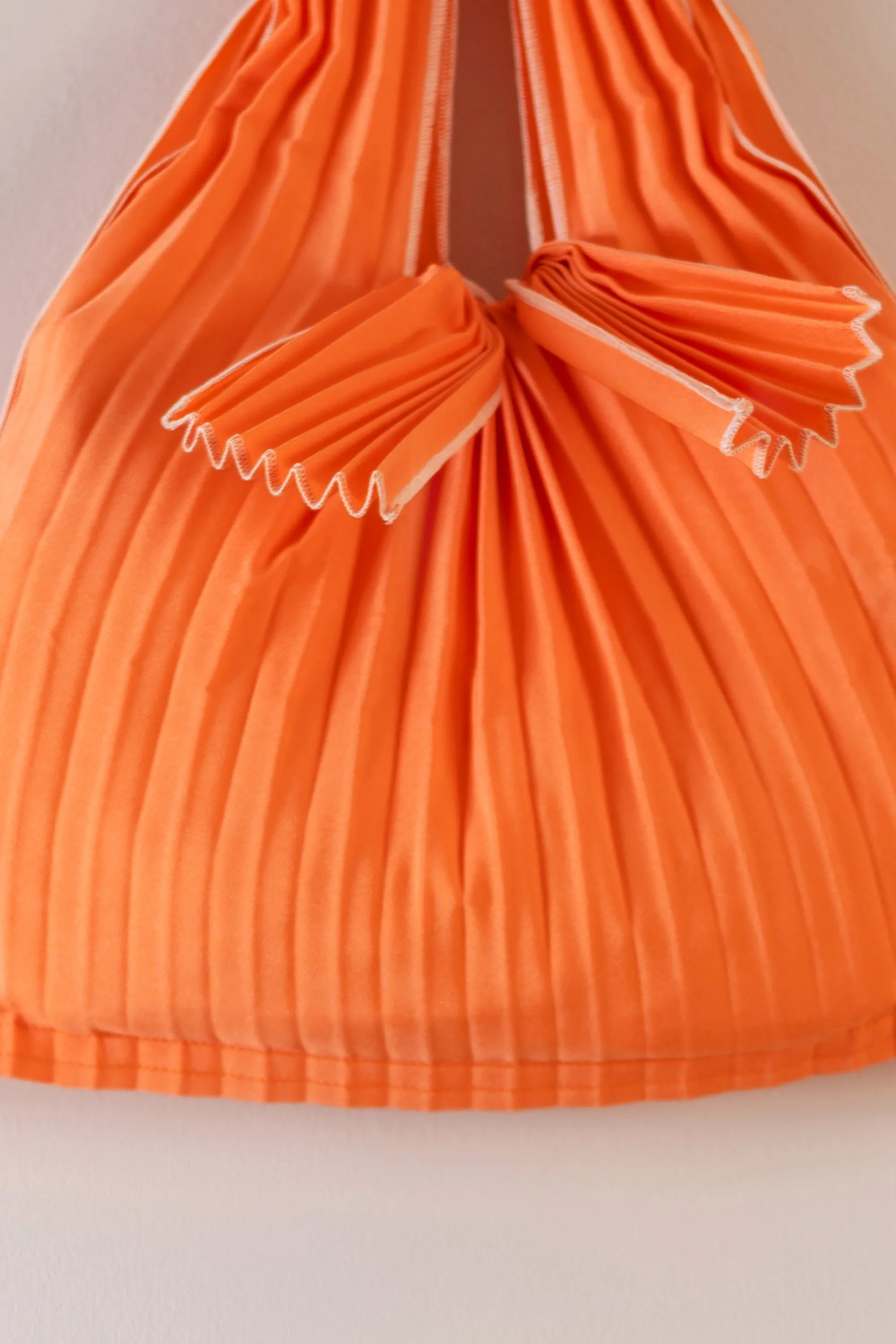 Vertical Pleated Mini Tote Bag - Honey Orange & Beige