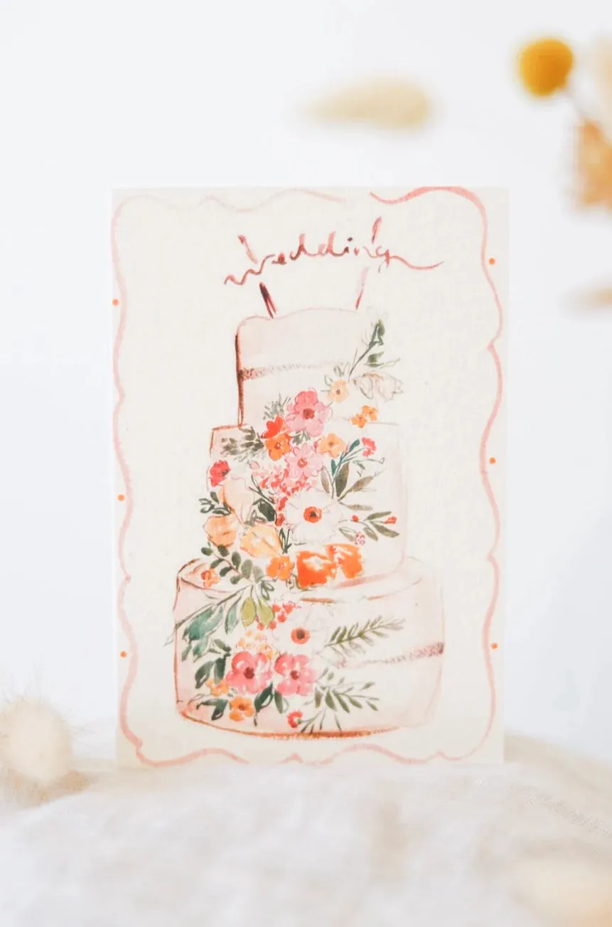 Wedding Cake Cascading Flowers Card